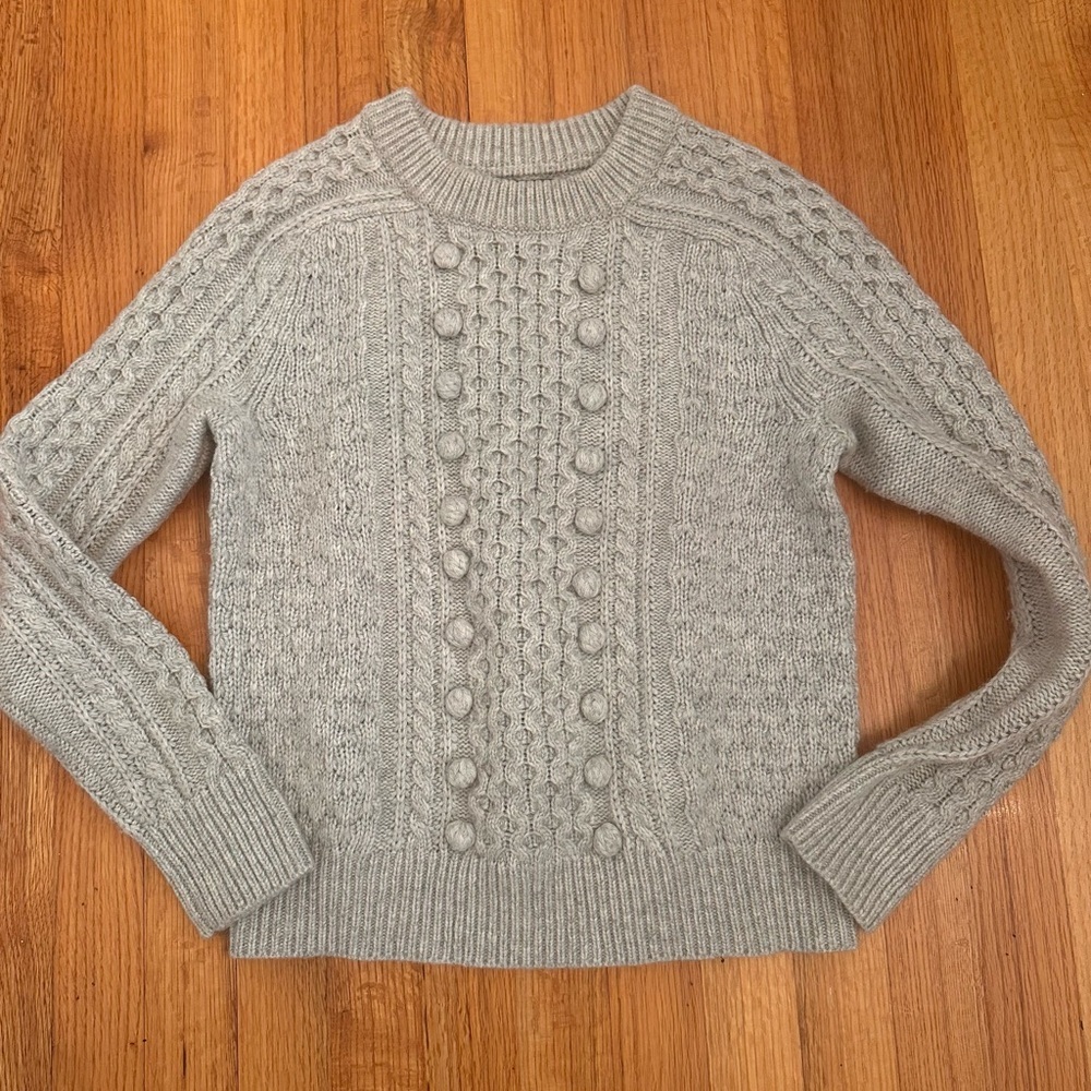 J Crew Popcorn Cable Knit Sweater Womens Size Xs Gray Lamb Wool Blend  (¥¥)